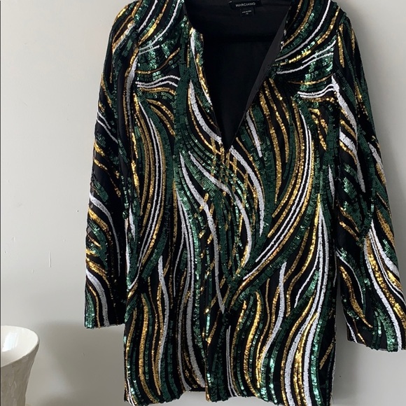 - Marciano sequin shift dress holiday New year long sleeves swifty - Picture 4 of 7